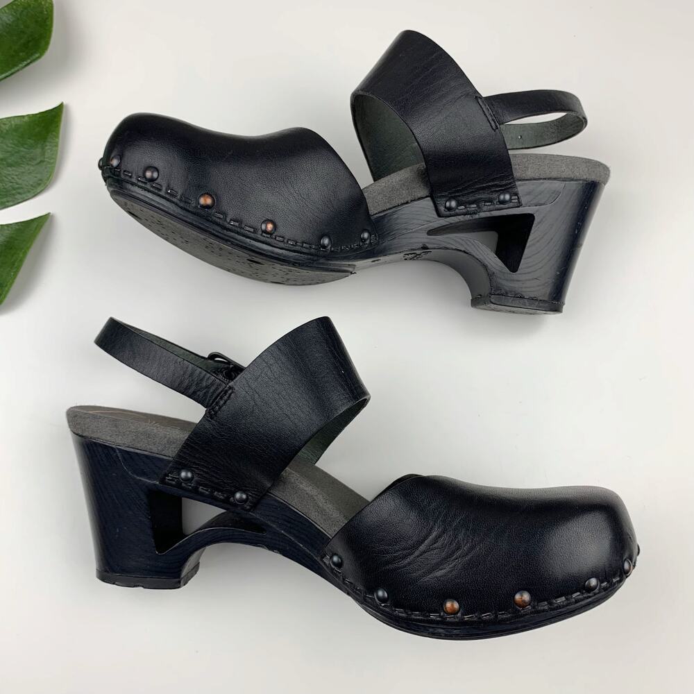Dansko Black Leather Clog Sandals with Ankle Strap - Picture 6 of 11